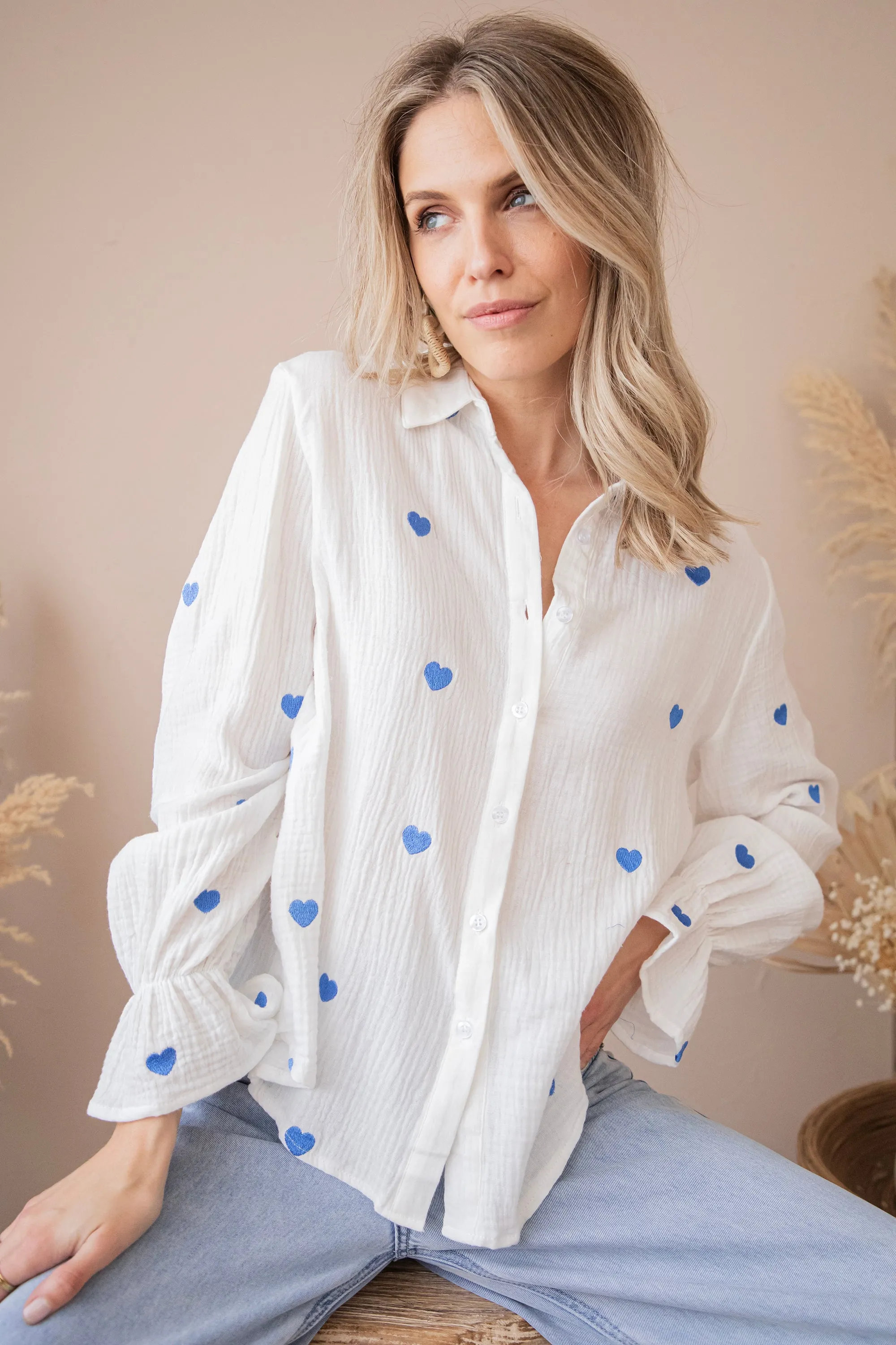 With All My Heart White/Dark Blue - Blouse