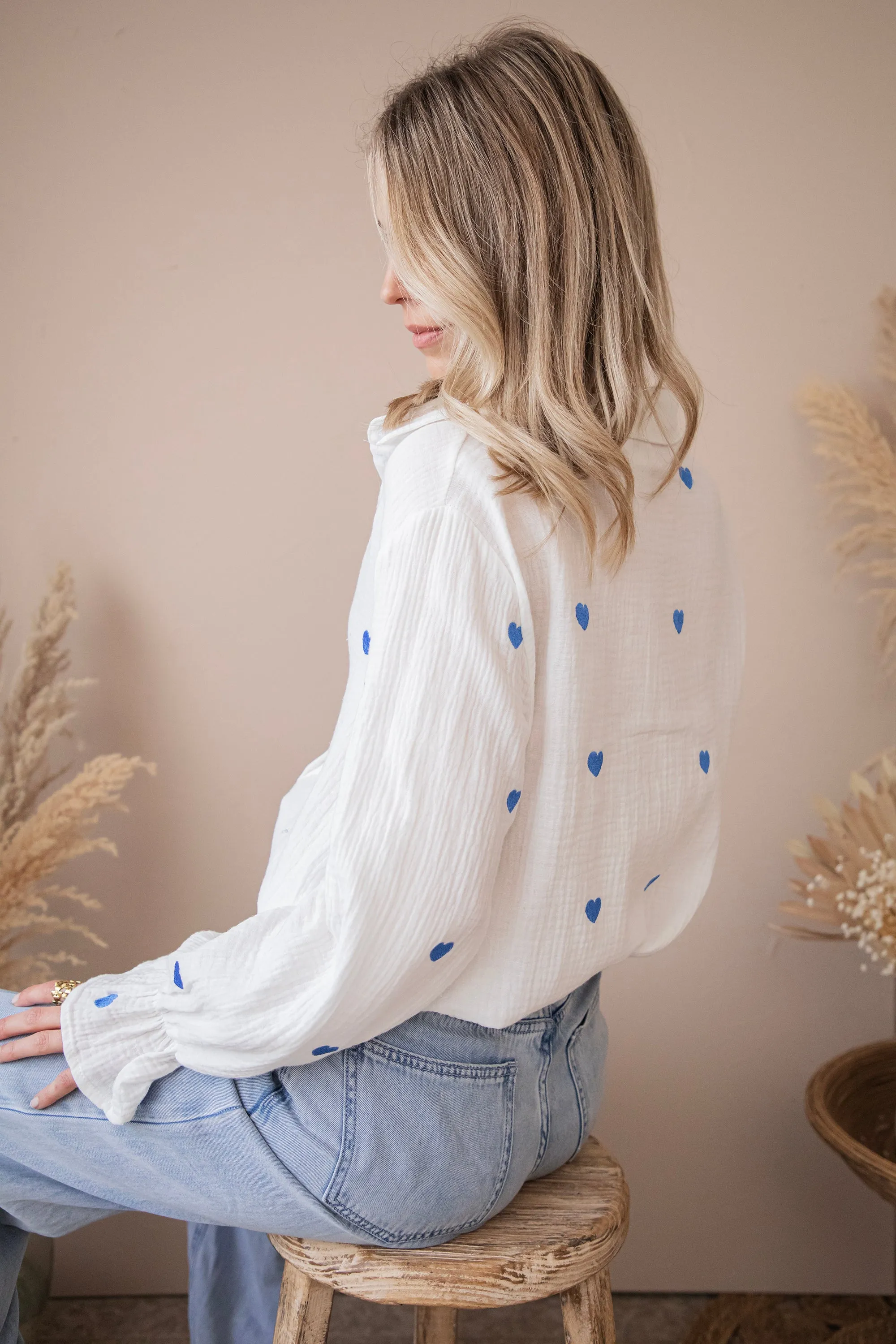 With All My Heart White/Dark Blue - Blouse