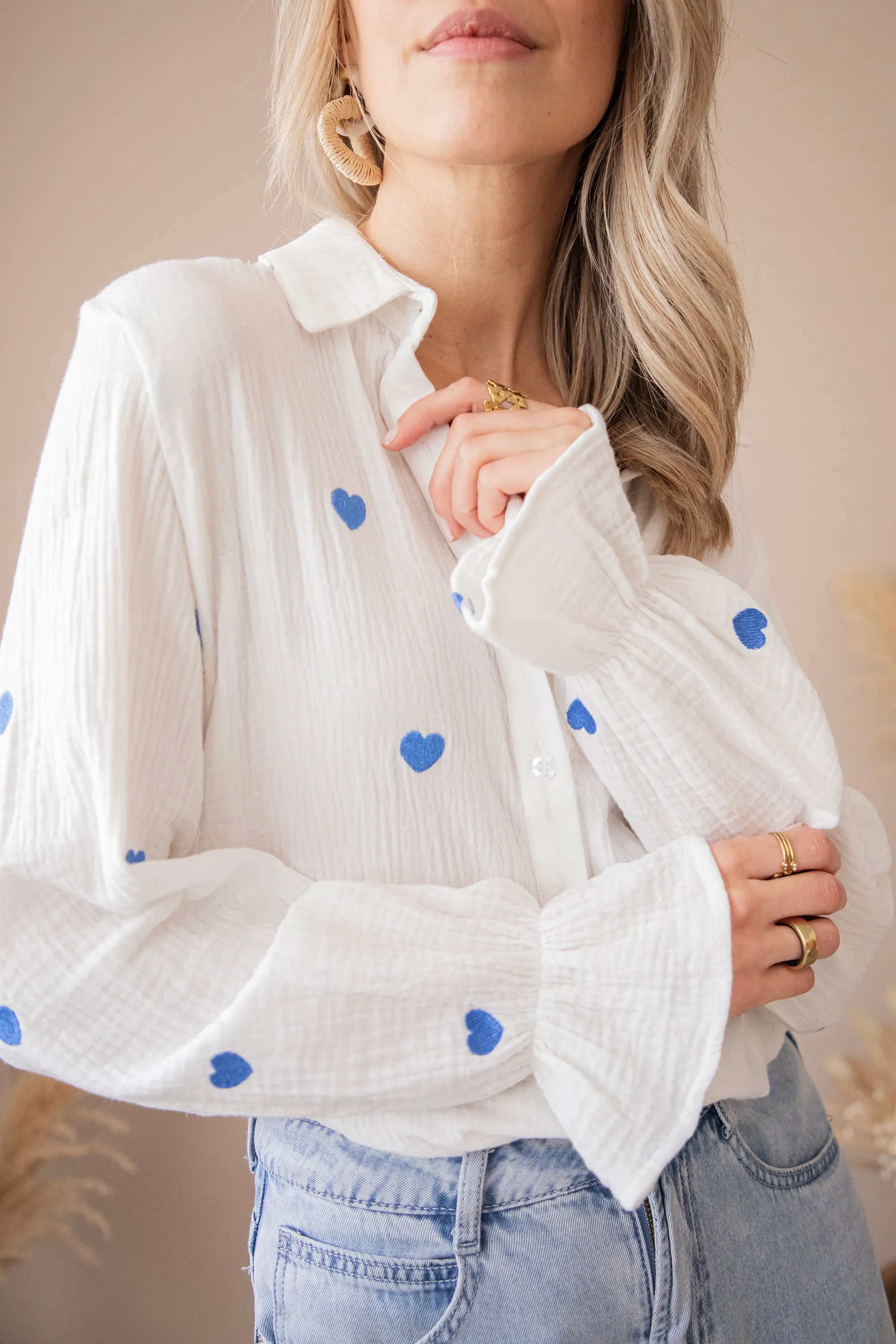 With All My Heart White/Dark Blue - Blouse