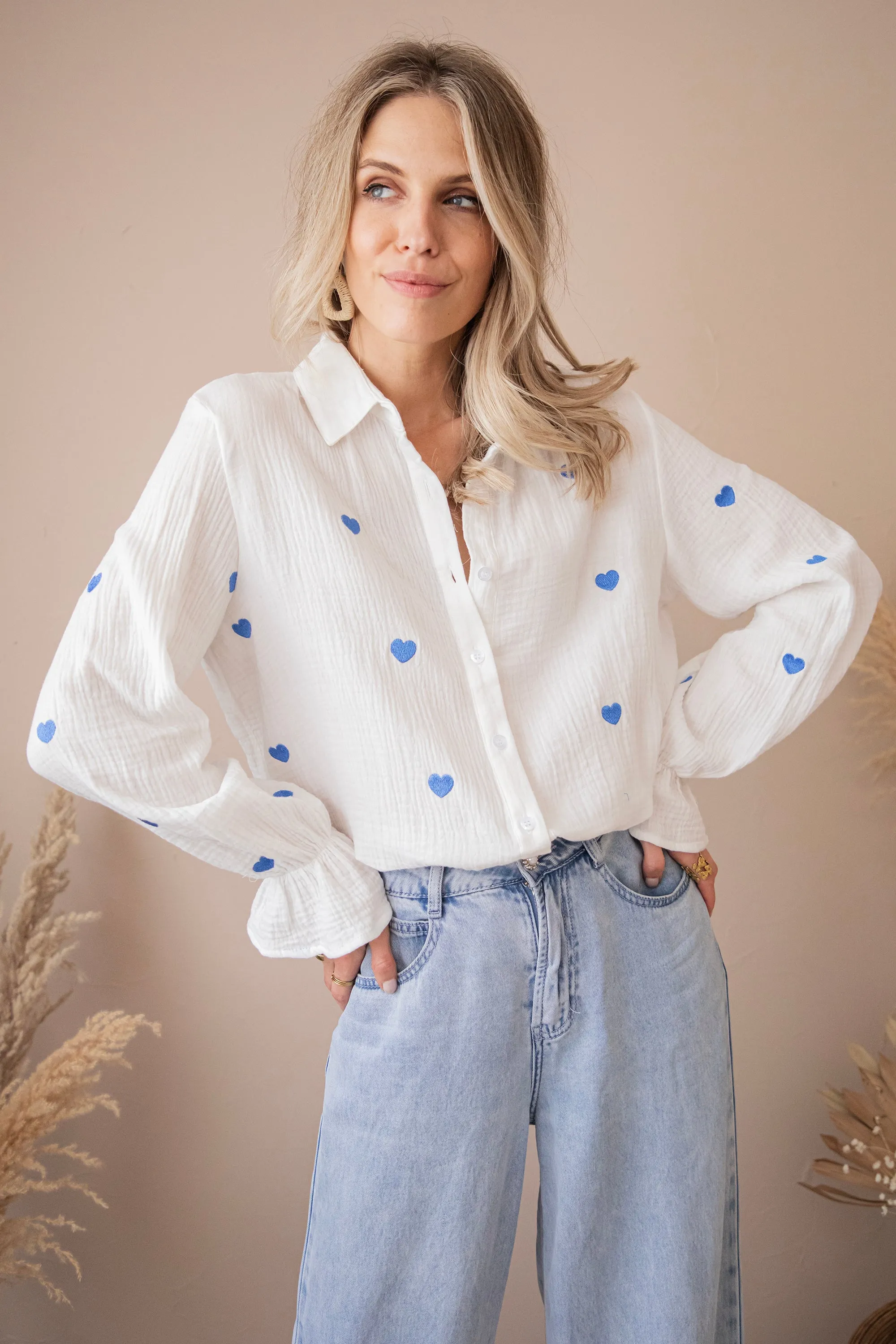 With All My Heart White/Dark Blue - Blouse